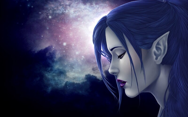 Blue-haired Elf Woman — Blue, Serene