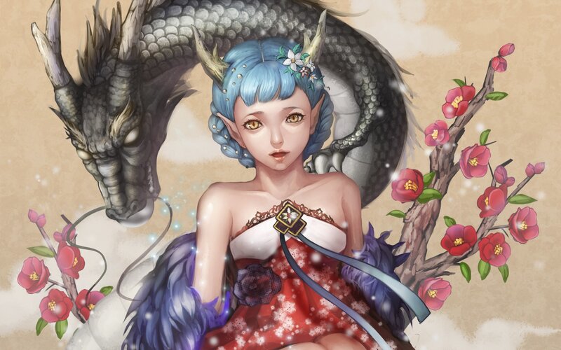 Blue-haired Elf Woman — Red