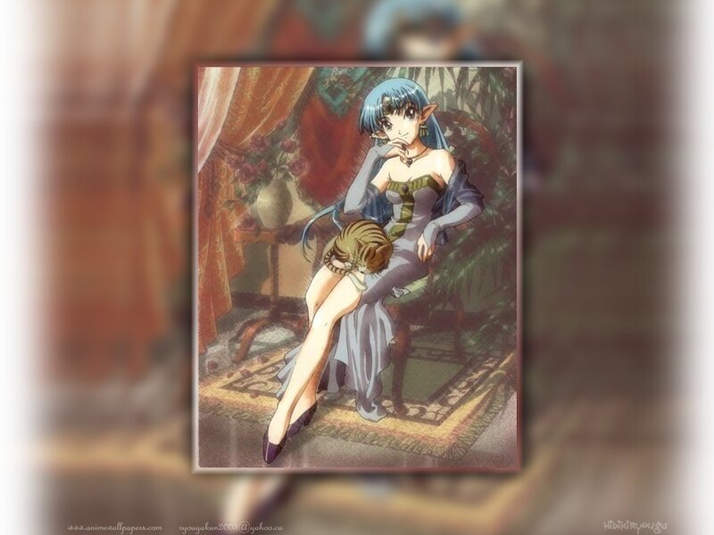 blue-haired elf woman with cat