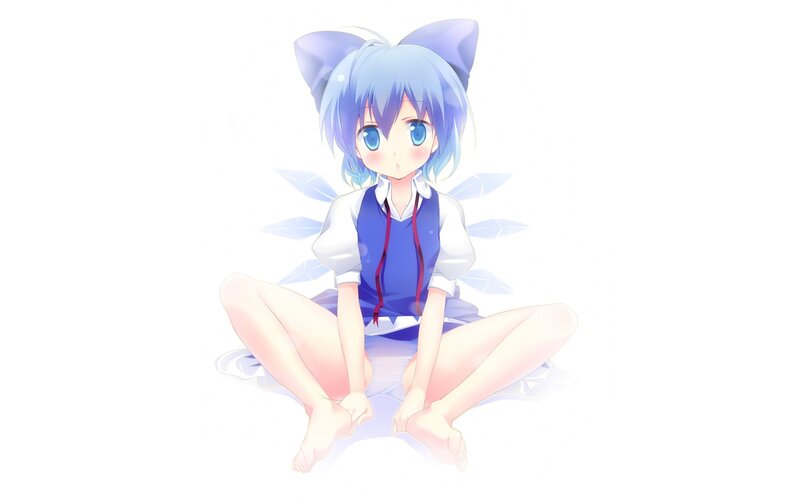 blue-haired fairy girl sitting