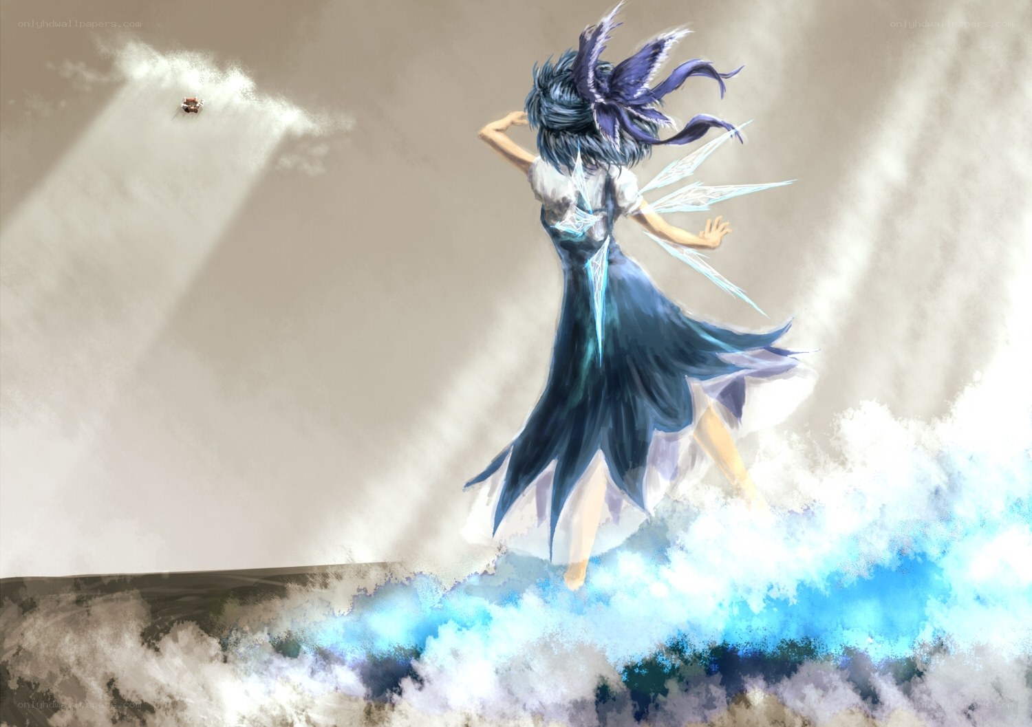 blue-haired fairy in flight