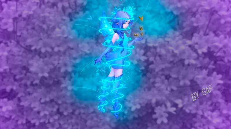 Blue-haired Fairy in Flowers