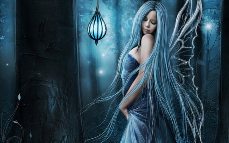 Blue-haired Fairy in Forest — Blue, Mystical, Night