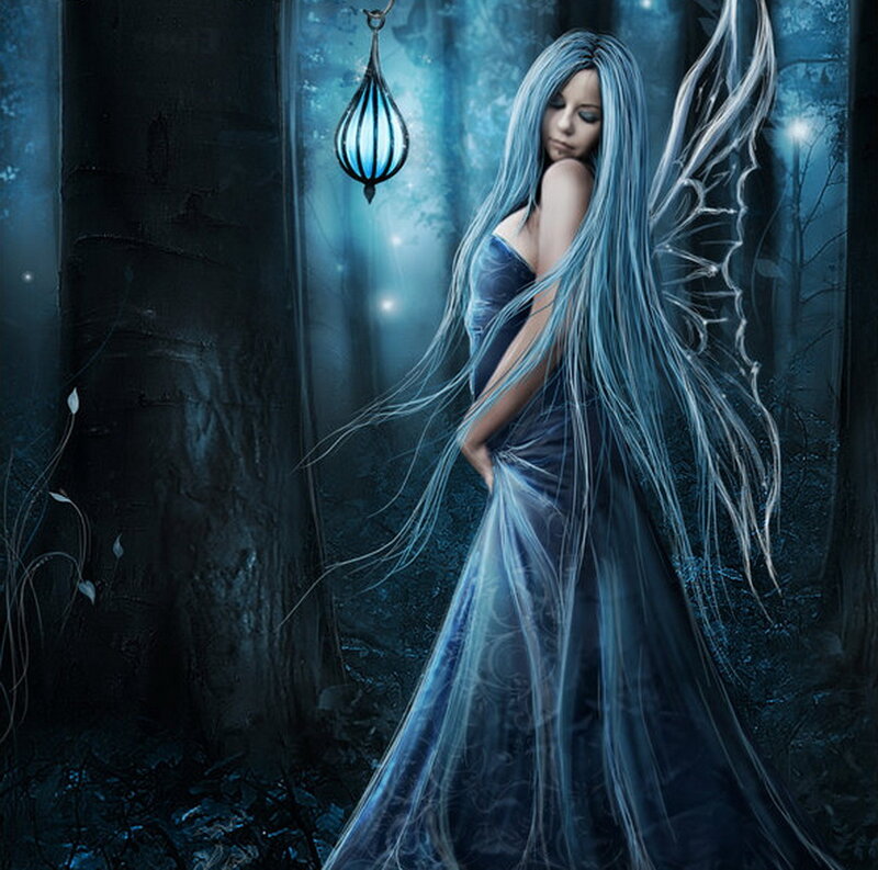 Blue-haired Fairy in Forest — Blue, Mystical