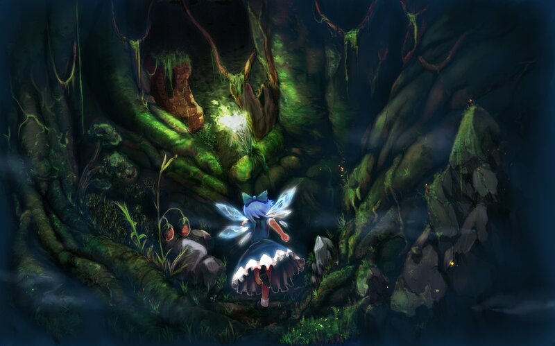 Blue-haired Fairy in Forest — Green