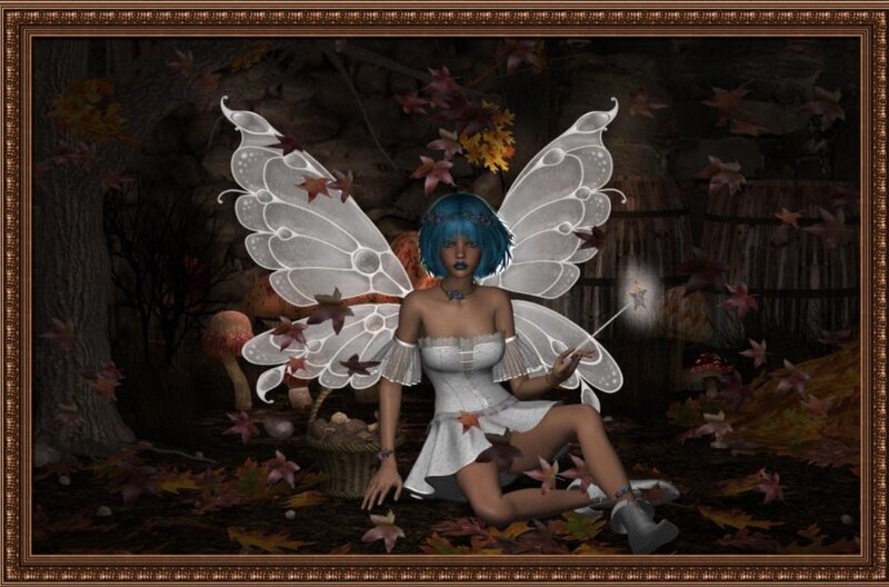 Blue-haired Fairy in Forest — White