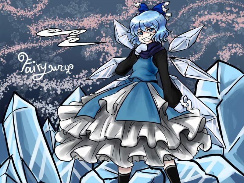 blue-haired fairy in ice