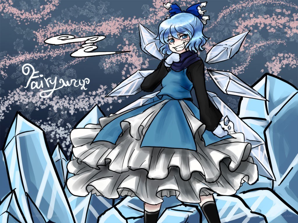 blue-haired fairy in ice