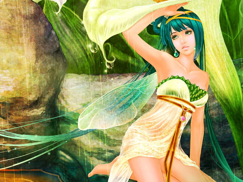 Blue-haired Fairy in Rain