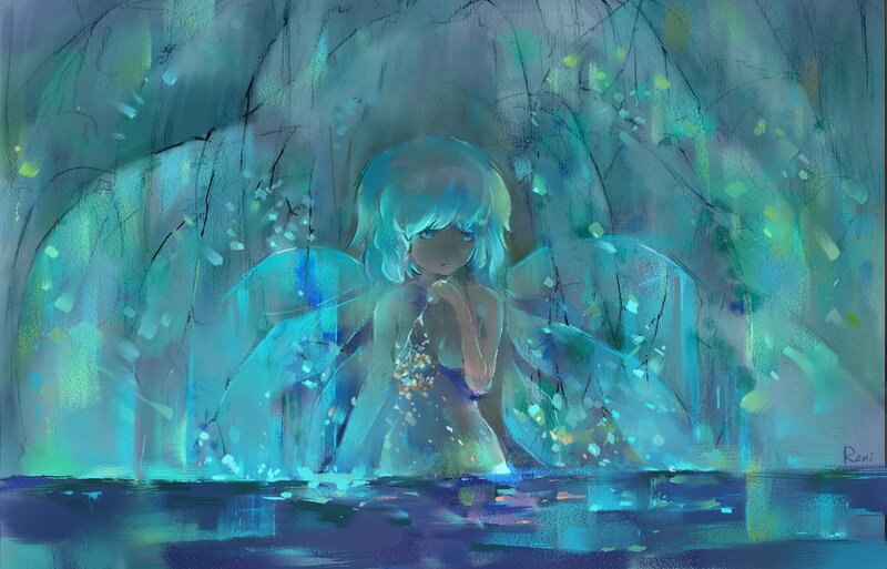 Blue-haired Fairy in Water