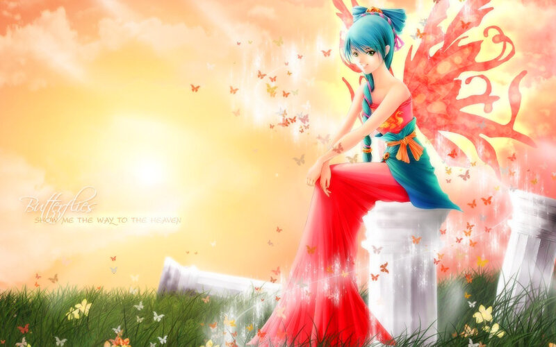 Blue-haired Fairy on Pillar — Red