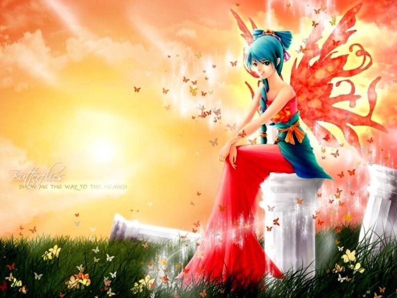 Blue-haired Fairy on Pillar