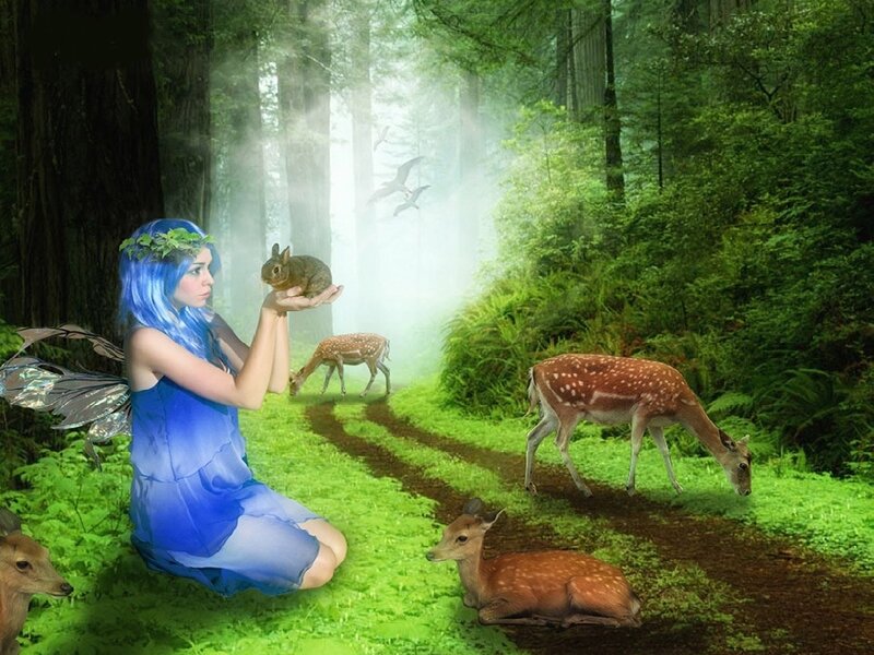 Blue-haired Fairy with Deer