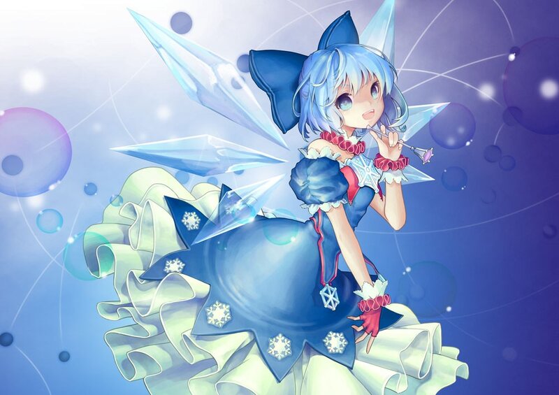 blue-haired fairy with ice wings