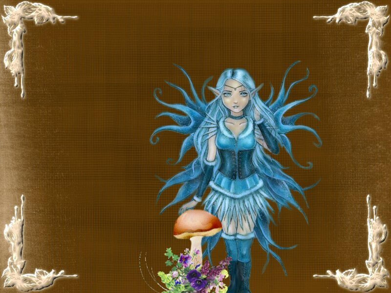 Blue-haired Fairy with Mushroom