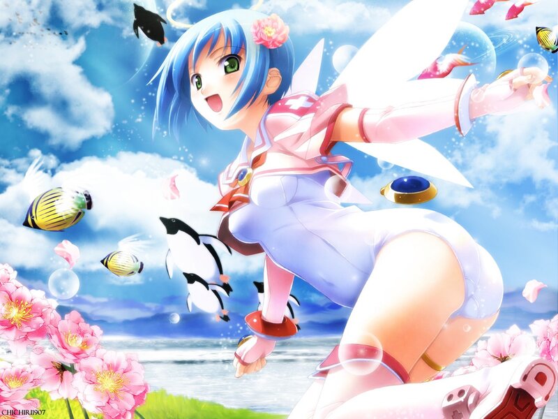 Blue-haired fairy with penguins