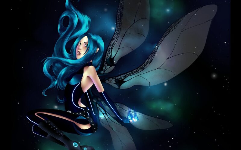 Blue-haired Fairy with Wings — Blue, Dramatic