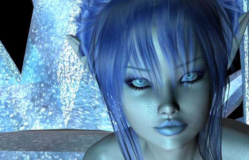 blue-haired fantasy character