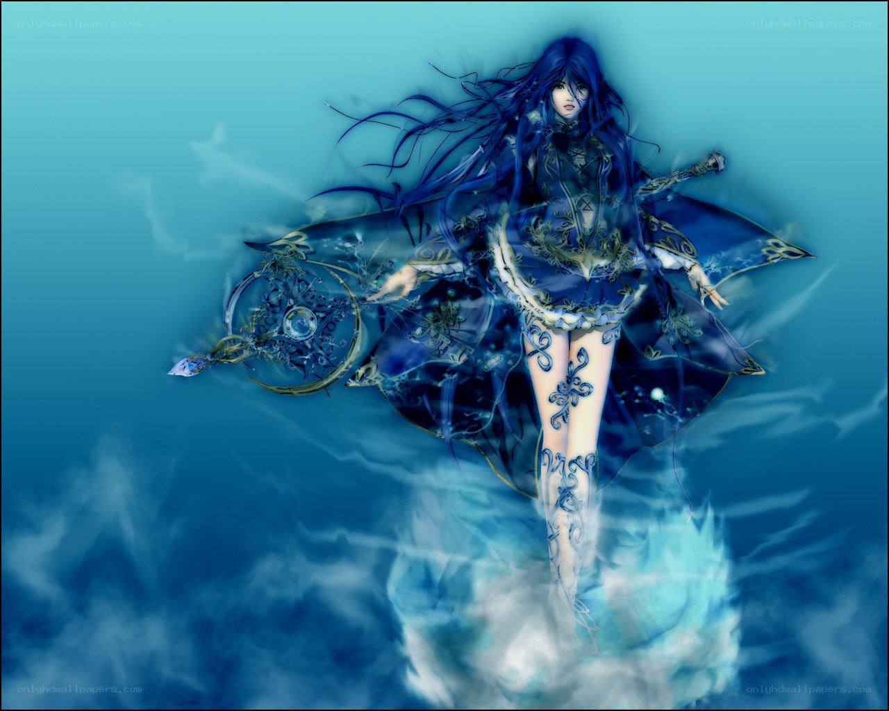 blue-haired fantasy warrior
