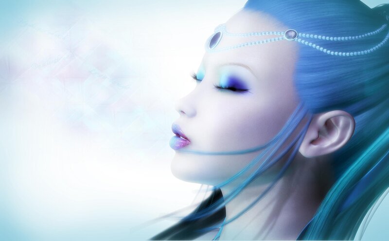 blue-haired fantasy woman
