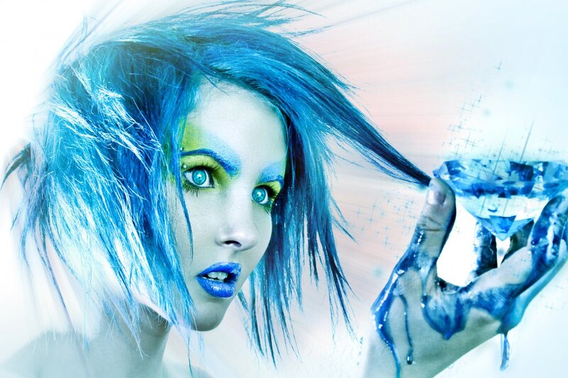 blue-haired fantasy woman