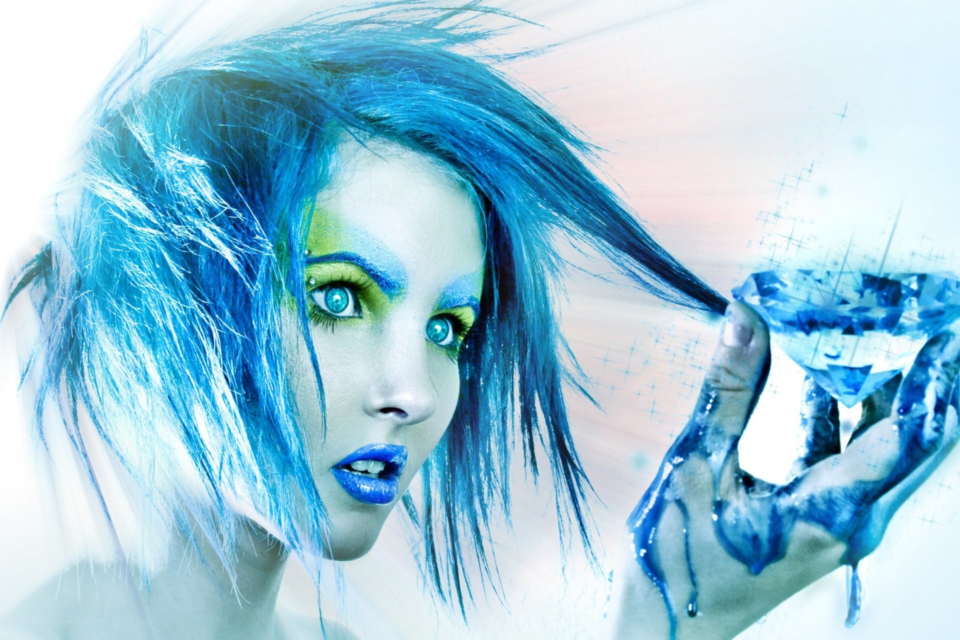 blue-haired fantasy woman