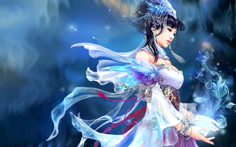 blue-haired fantasy woman