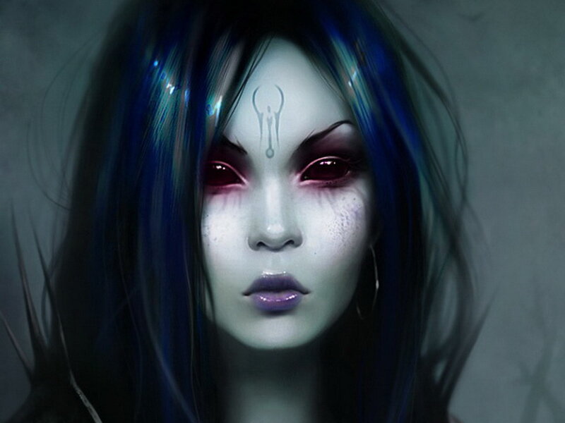 blue-haired fantasy woman portrait