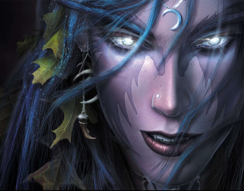 blue-haired fantasy woman portrait