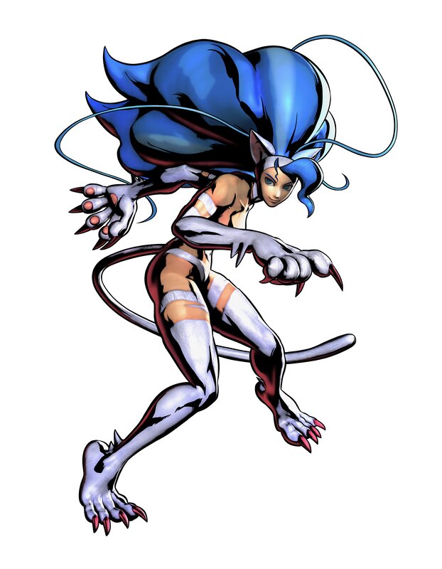 blue-haired feline warrior character