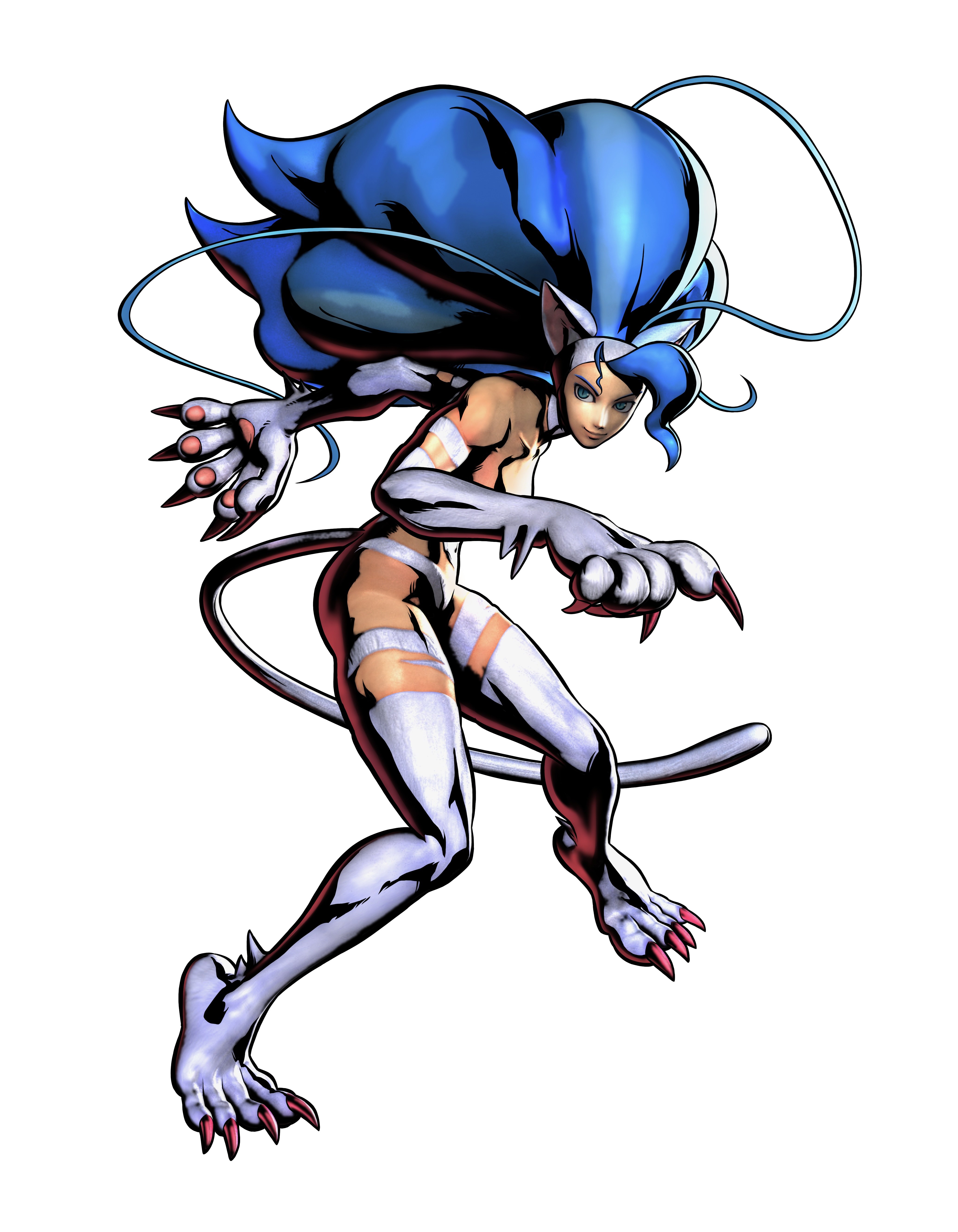 blue-haired feline warrior character