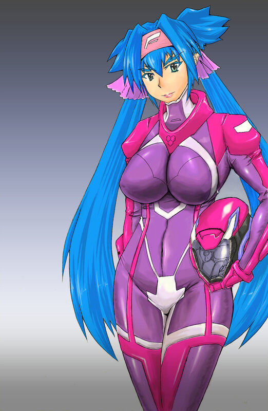 Blue-haired Female Character — Blue, Confident, Anime, Pink and Purple Suit