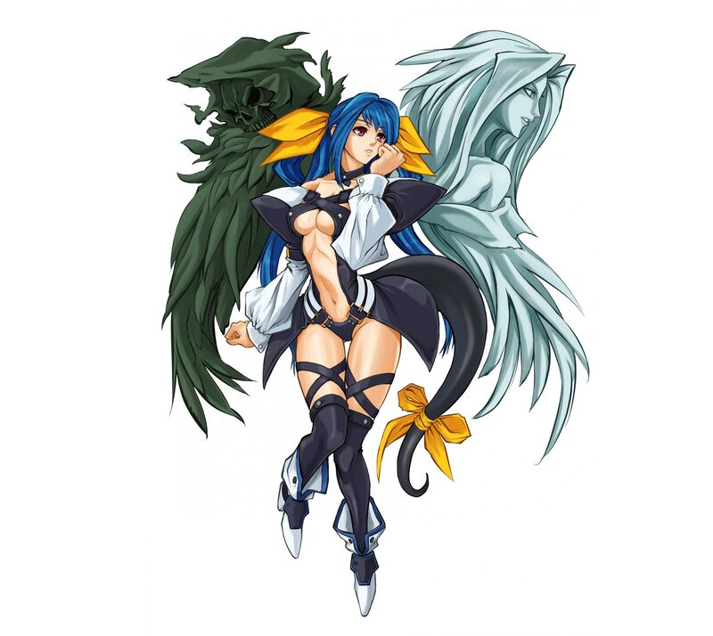 Blue-haired Female Character — Blue, Dramatic, Anime, Wings, Skull