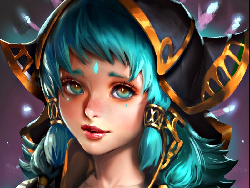 Blue-haired Female Character — Blue, Dramatic, Digital Art, Helmet