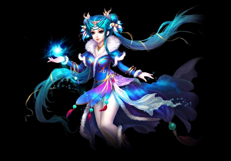 Blue-haired Female Character — Blue, Dramatic, Digital Art, Magic