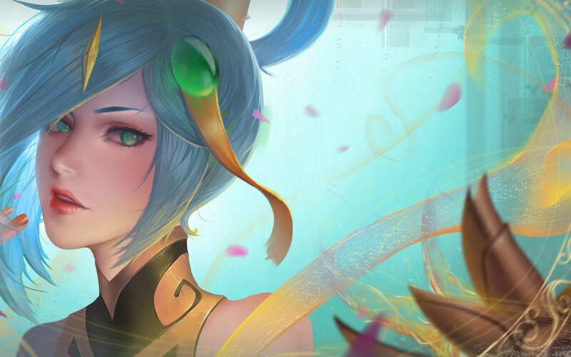 Blue-haired Female Character — Blue, Dynamic, Digital Art