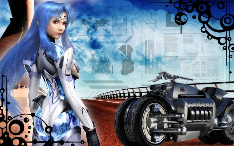 Blue-haired Female Character — Blue, Futuristic