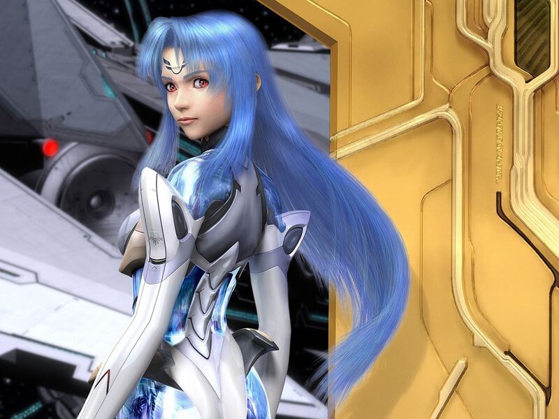 Blue-haired Female Character — Blue, Serious