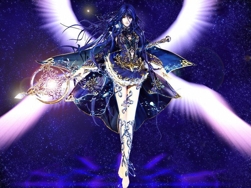 Blue-haired Female Character — Purple, Dramatic, Night