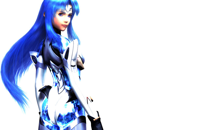 blue-haired female warrior