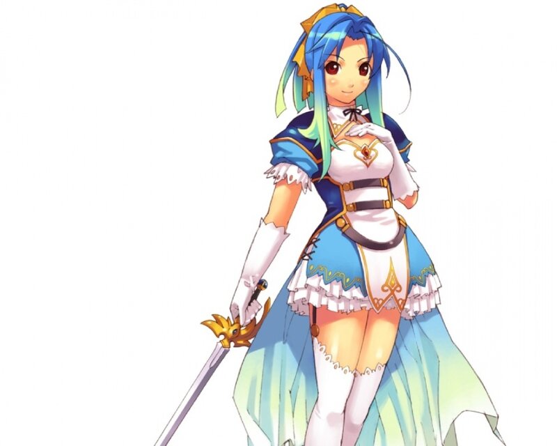 blue-haired female warrior