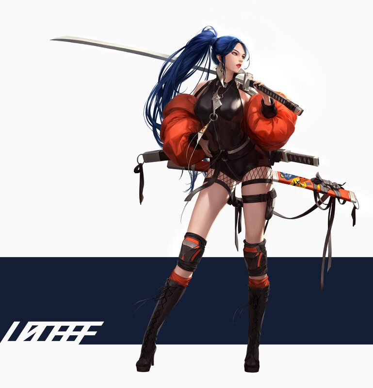Blue-haired Female Warrior — Black