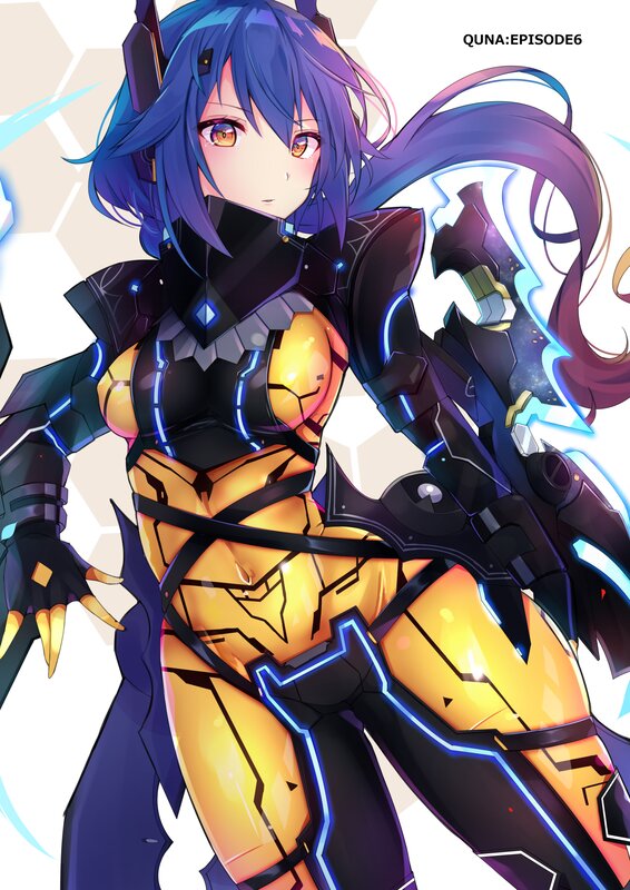 Blue-haired Female Warrior — Blue, Dramatic, Anime