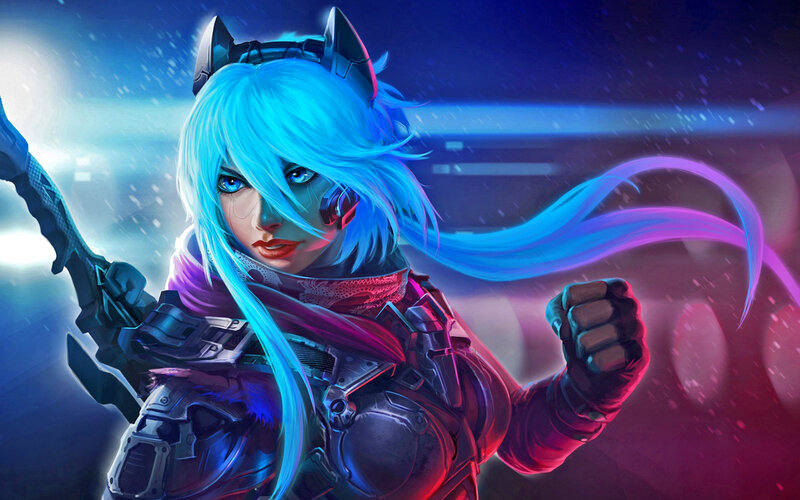 Blue-haired Female Warrior — Blue, Dramatic, Night