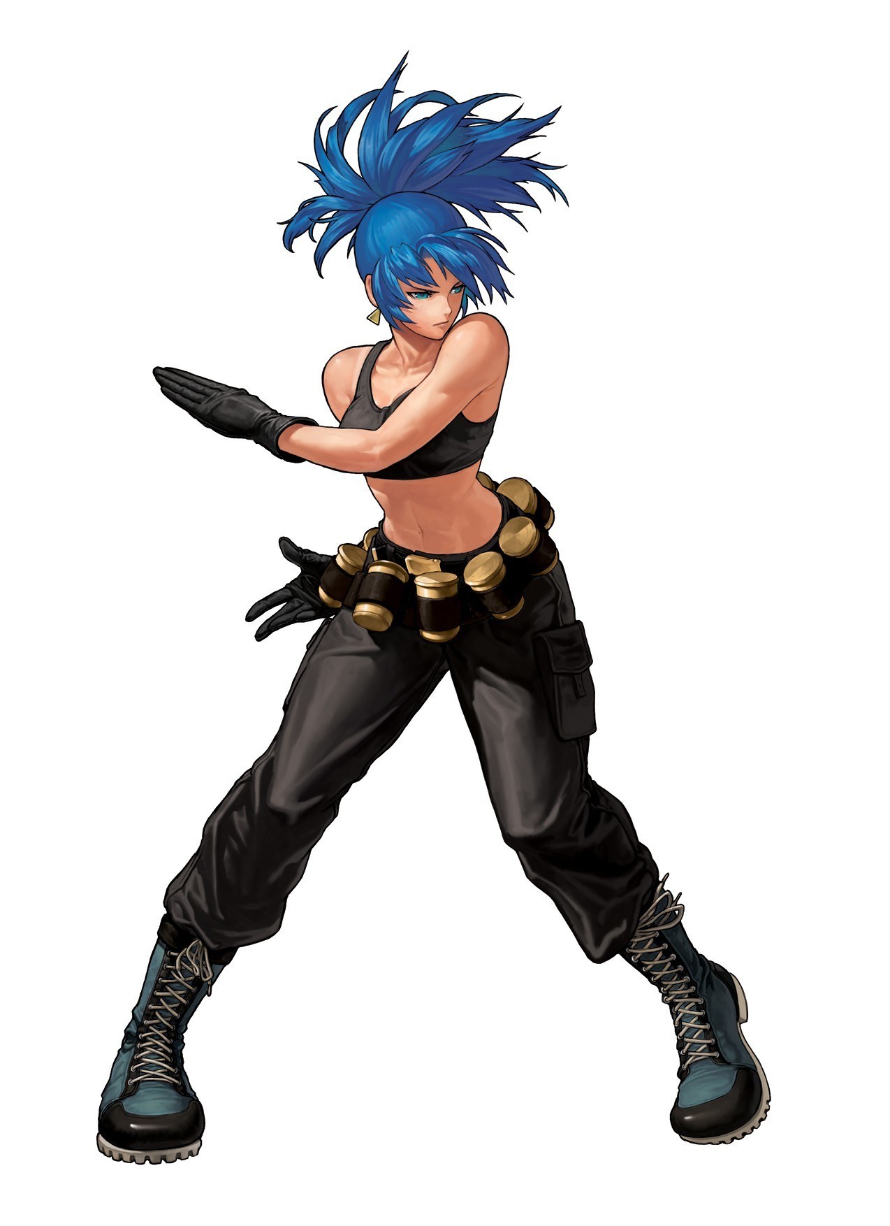 blue-haired fighter character