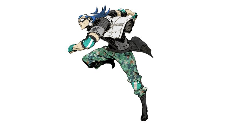 Blue-haired Fighter in Motion