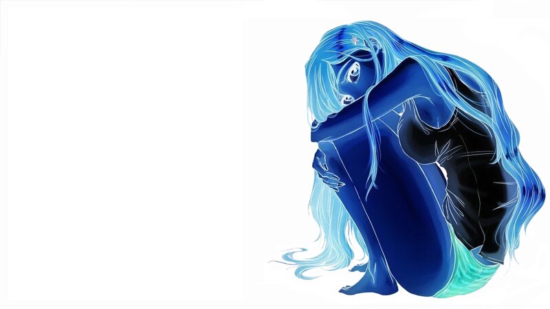 Blue-haired Figure Hugging Knees
