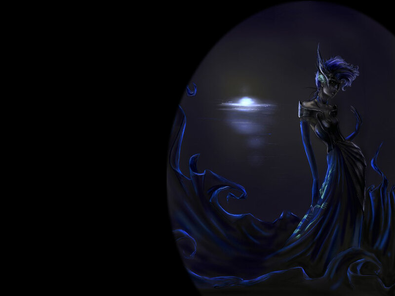 Blue-haired Figure in Dark Gown