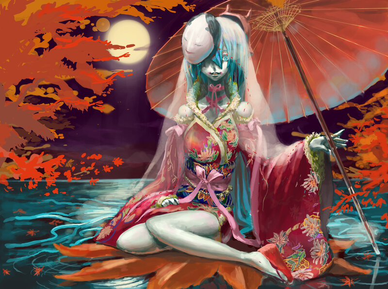Blue-haired Figure in Kimono