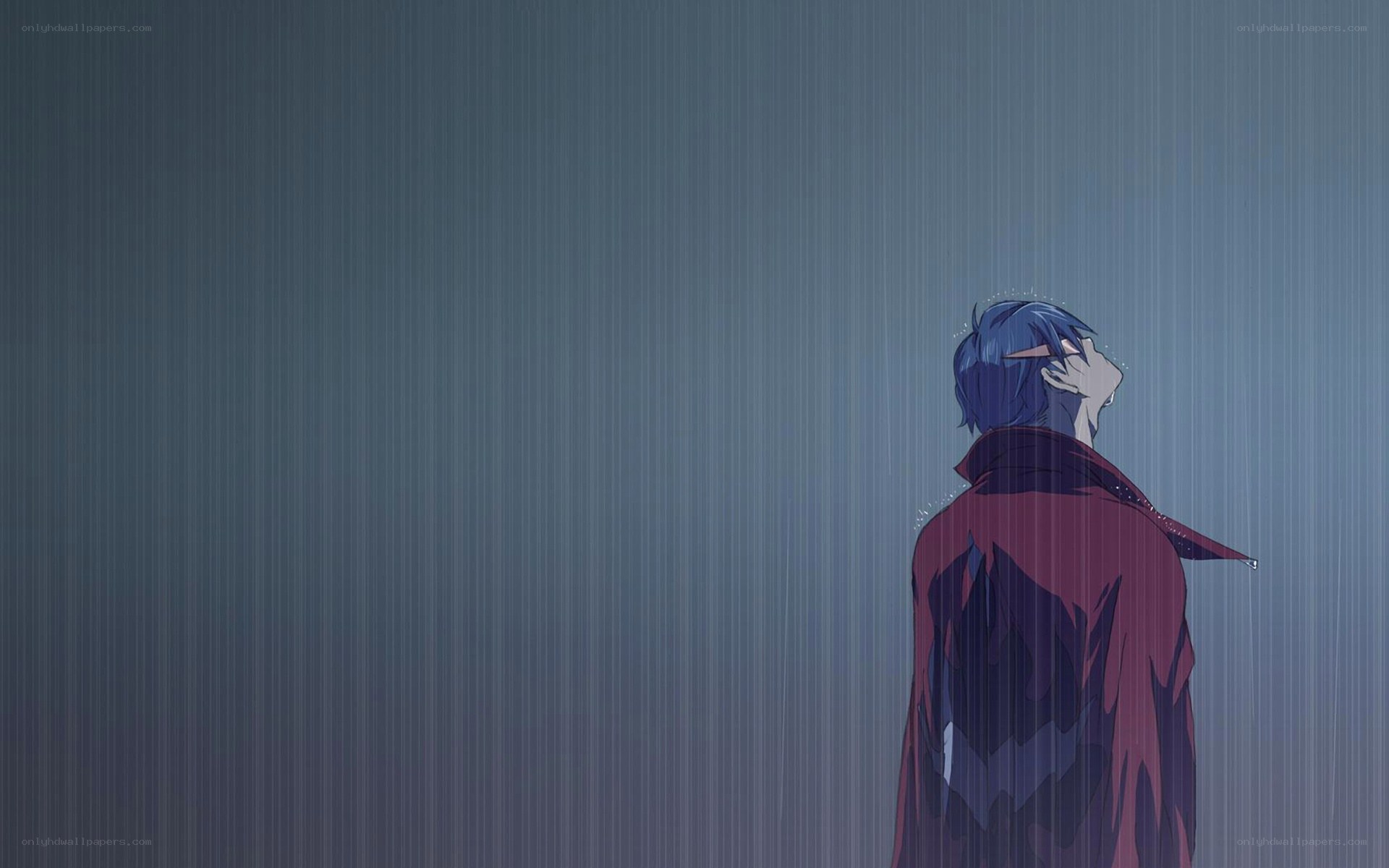 blue-haired figure in rain